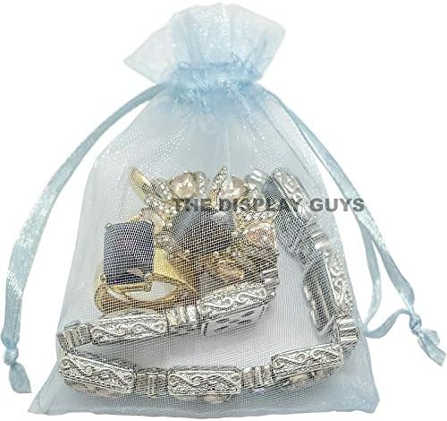 TheDisplayGuys 100-Pack 6x8 Blue Sheer Organza Gift Bags with Drawstring, Jewelry Candy Treat Wedding Party Favors Mesh Pouch
