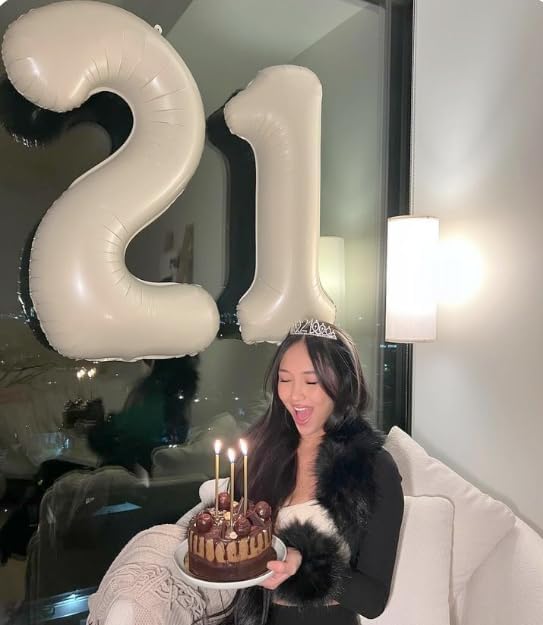 40 Inch Big Cream White Number 12 21 Balloon Birthday Decoration, Number 12 21 Helium Balloon 12 21 Celebration, Boy Girl Baby Anniversary Party Graduations Supplies Decorations