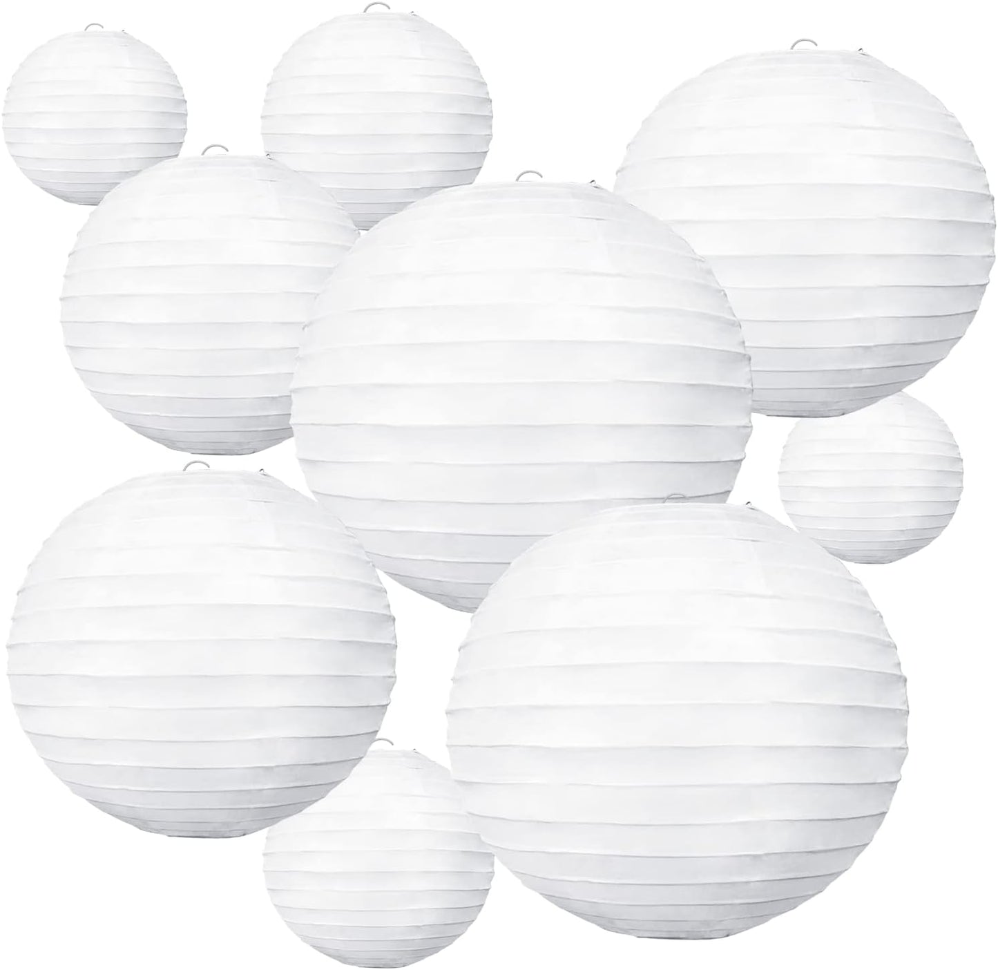 BEISHIDA 10Pcs White Paper Lanterns Decorative Chinese/Japanese Hanging Round Paper Lanterns Lamp for Birthday, Wedding, Christmas, Bridal, Home Decor, Party Decoration(Size of 4”, 6”, 8”, 10”)