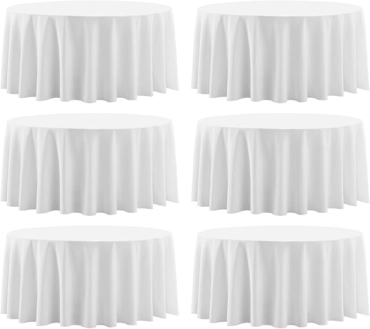 Round Tablecloth 120 Inch 6 Pack White Tablecloths Washable Decorative Linen Polyester Table Clothes Cover for Dining Table Banquets Buffet Parties and Wedding