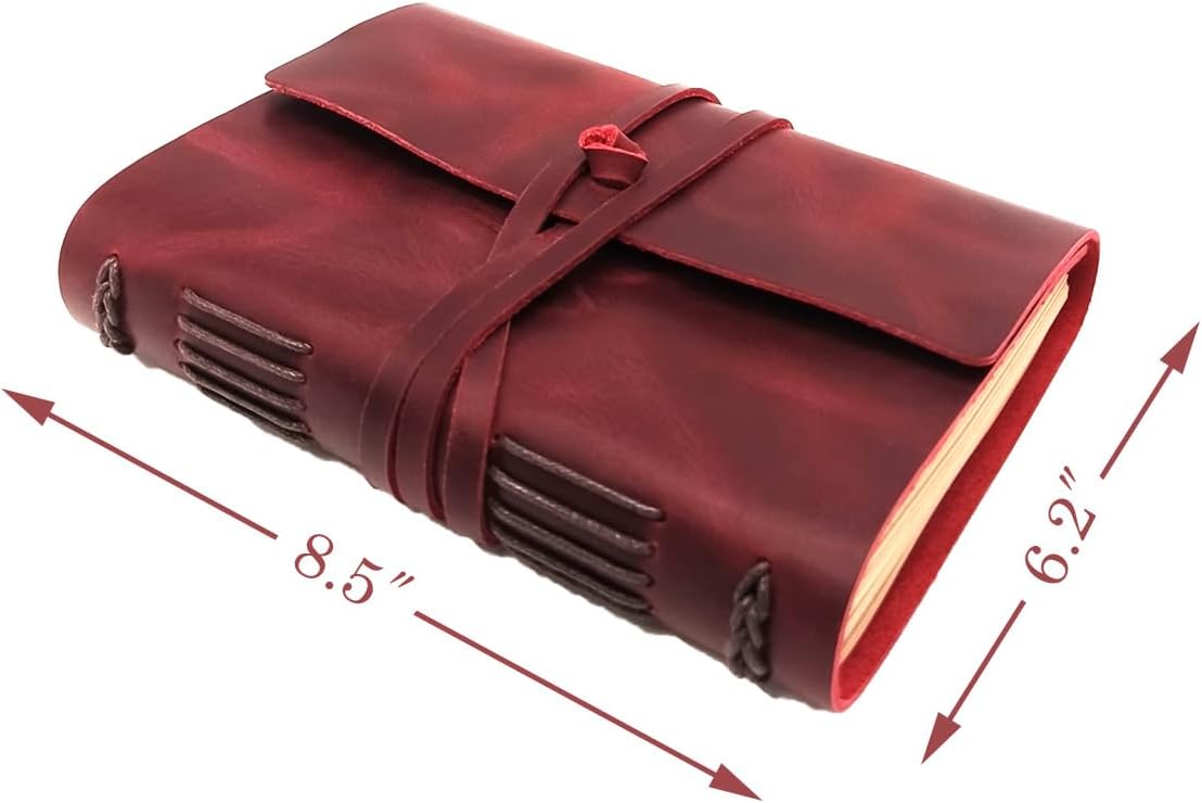 Red Notebook Journal - Nice Genuine Leather Journaling for writers A5 Size Diary 6.2x8.5 Inch,Notepad For Women,Man,Vintage,Gifts,Work,Traveler,Personal,Wine Red