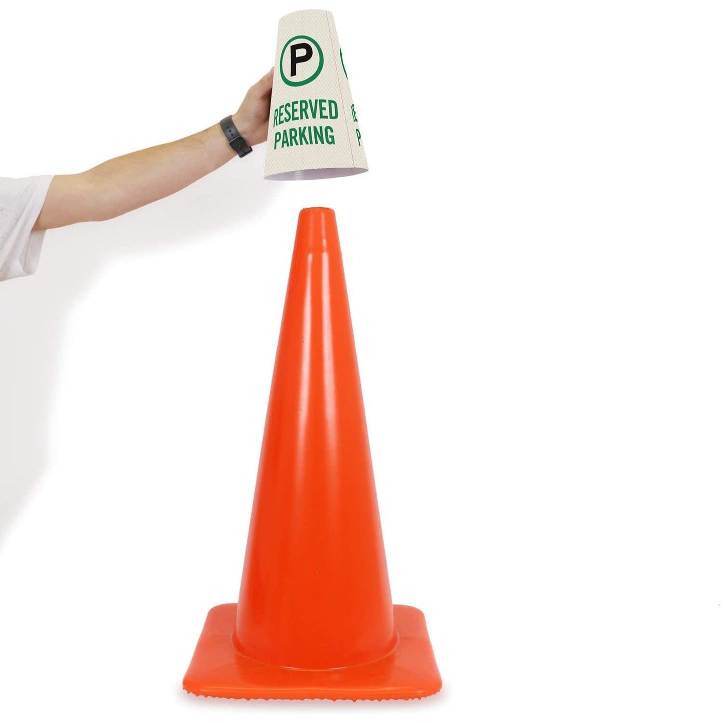 SmartSign 6-Pack 'Reserved Parking' Reflective Cone Message Sleeve Collar with Symbol, 360-Degree Visibility, Vinyl Signs for Traffic Safety Cones, 3-Side Print [Cone Not Included]
