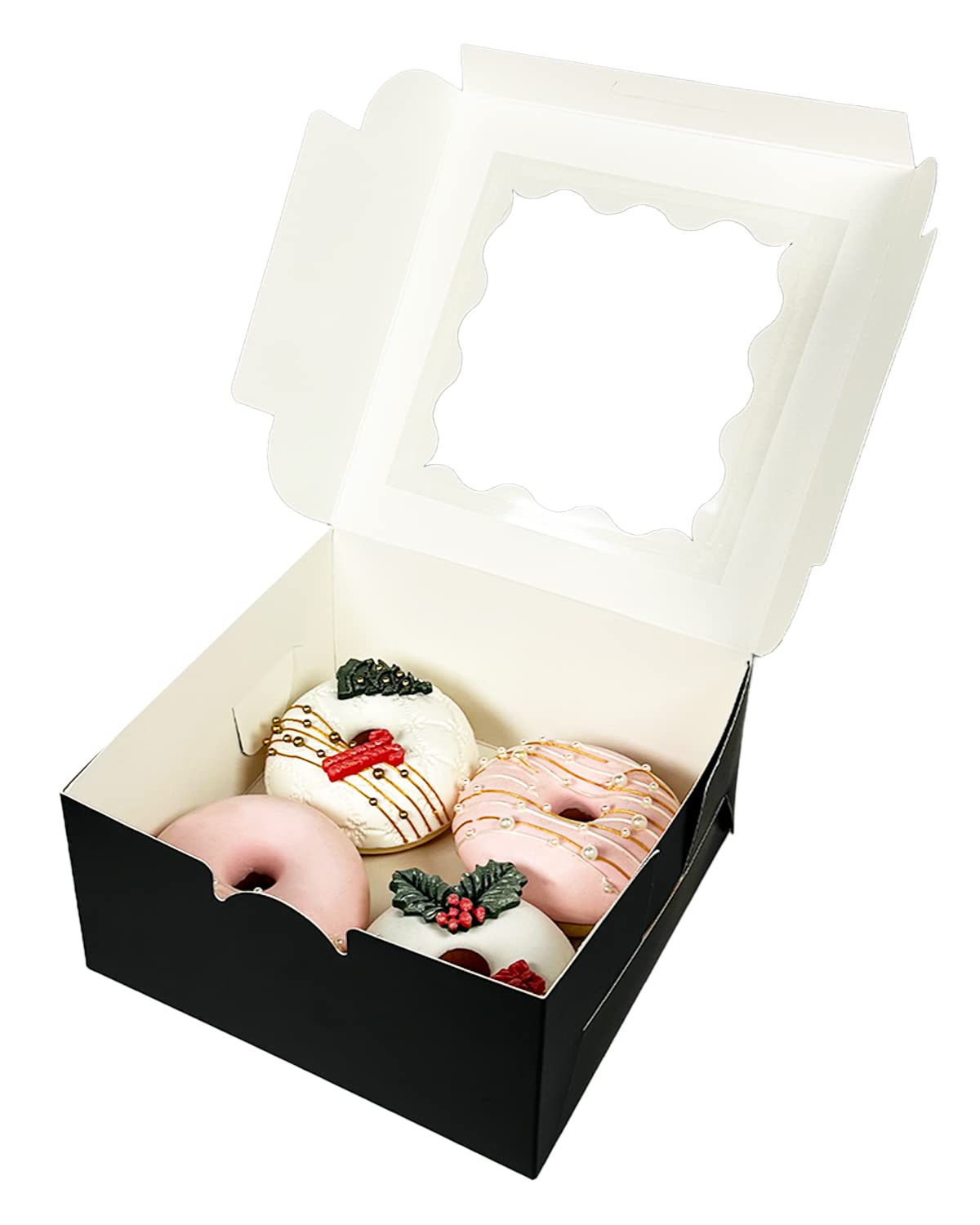 Bakepacker 100pcs Black Cookie Boxes 6x6x3 inches Easy Assemble Macaroon Pastry Boxes Bakery Boxes with Window for Bakery