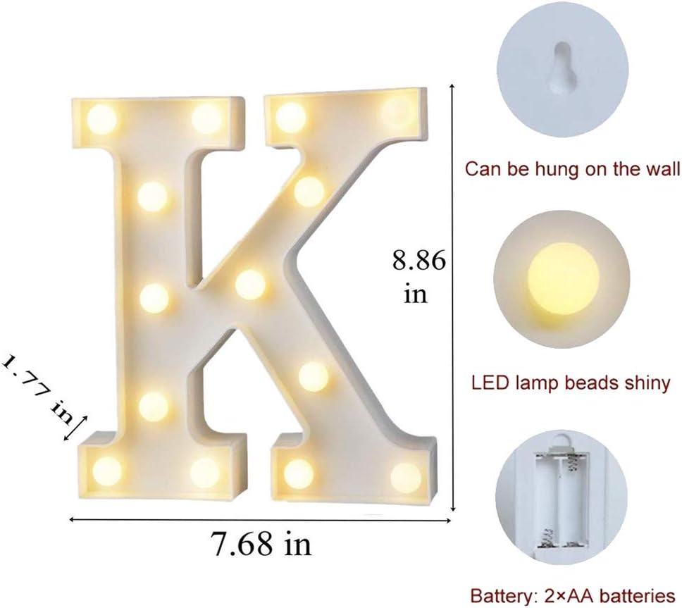 MUMUXI Marquee Light Up Letters | Large Light Up Numbers | Battery Powered and Bright with Every Letter of The Alphabet | for Wedding, Birthday, Party, Celebration, Christmas or Home Decoration (K)