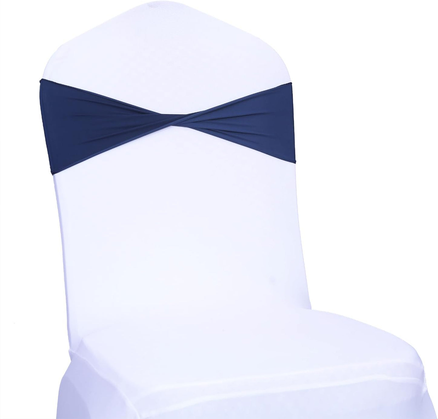 MDS Pack of 125 Spandex Chair Sashes Bows Elastic Stretch Dining Chair Bands Ties Without Slider Buckle Universal fits for Wedding Baby Shower Birthday Party Banquet Event Decoration - Navy Blue