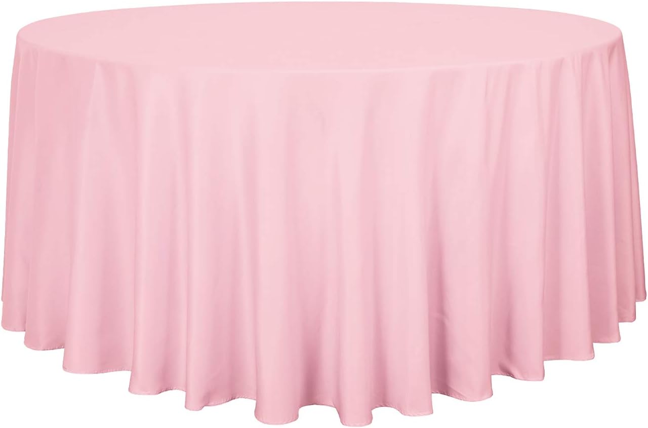 sancua Round Tablecloth - 108 Inch - Water Resistant Spill Proof Washable Polyester Table Cloth Decorative Fabric Table Cover for Dining Tables, Buffet Parties and Camping, Pink