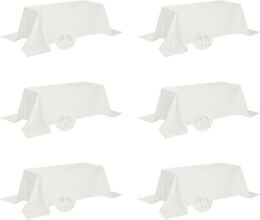 Fokitut 6 Pack Waterproof Rectangle Tablecloth, 90x156 Inch,Stain Resistant and Wrinkle Polyester Table Cloth, Fabric Table Cover for Kitchen Dining, Wedding, Party, Holiday Dinner-Ivory