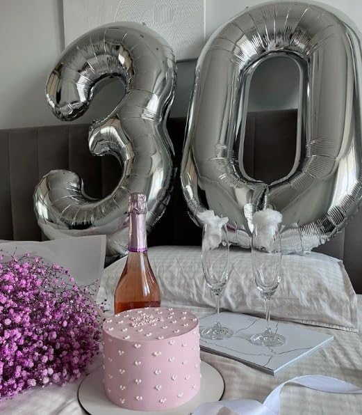 Silver 40 Inch Large Number 5 Birthday Balloon, Five 5th 15 25 35 50 55 Birthday Celebration Decorations, Foil 5 Mylar Helium Number 5 Balloons Girl Boy Anniversary Party Supplies