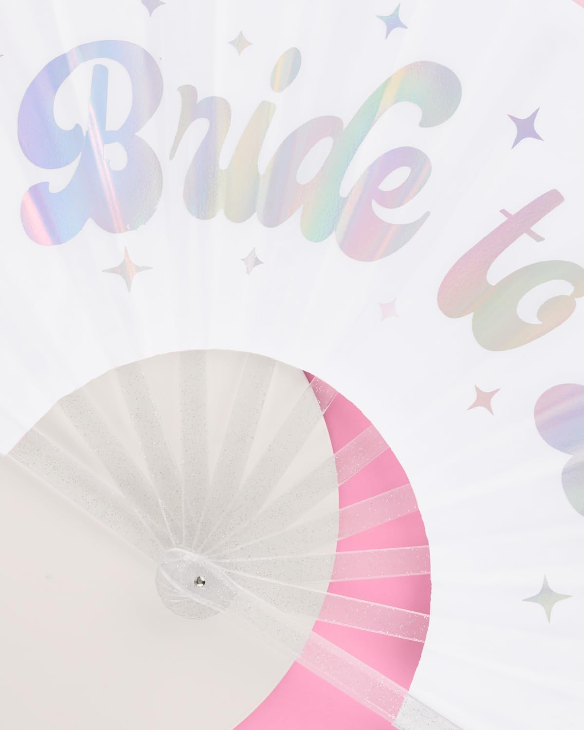 xo, Fetti Bride to Be Iridescent + Glitter Folding Fan | Bachelorette Party Decorations, Rave, Engagement Supplies, Bridal Shower Gift, Bridesmaid Favors, White Bride To Be Accessory