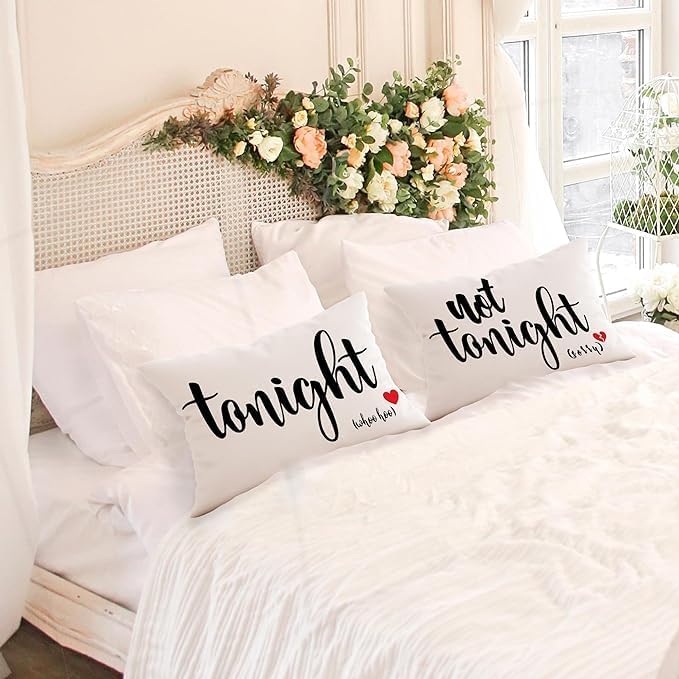Mancheng-zi Funny Couples Reversible Soft Pillow Cover, Wedding Anniversary Bridal Shower Gifts, Gift for Couples, Anniversary, Wedding, Engagement, 16X24 Inch Flannel Cushion Cover for Couch (White)