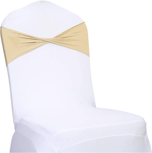 VDS Pack of 200 PCS | Champagne | Spandex Chair Sashes Bows Without Buckle | Stretch Elastic Banquet Universal Folding Chair Band Tie with for Wedding Party Conference Celebration Event Decoration