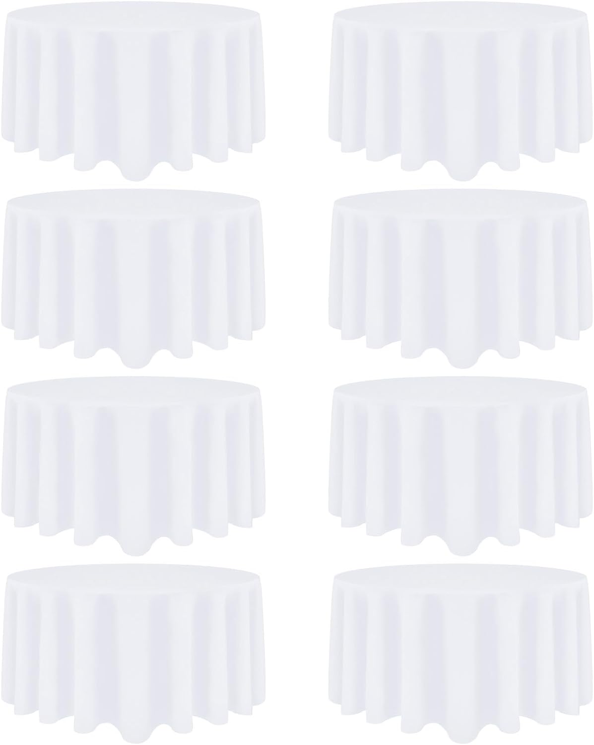 8 Pack White Round Tablecloth 108 Inch White Table Cloth Stain and Wrinkle Resistant Round White Tablecloths Reusable and Washable Polyester Fabric Table Covers for Buffet Wedding Party and Banquet