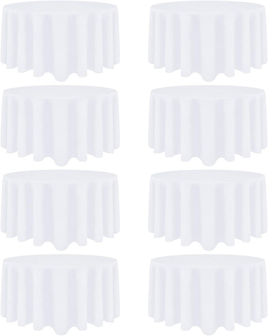 8 Pack White Round Tablecloth 108 Inch White Table Cloth Stain and Wrinkle Resistant Round White Tablecloths Reusable and Washable Polyester Fabric Table Covers for Buffet Wedding Party and Banquet
