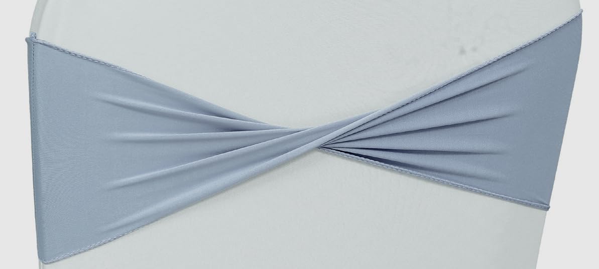 VDS Pack of 75 PCS | Dusty Blue | Spandex Chair Sashes Bows Without Buckle | Stretch Elastic Banquet Universal Folding Chair Band Tie with for Wedding Party Conference Celebration Event Decoration