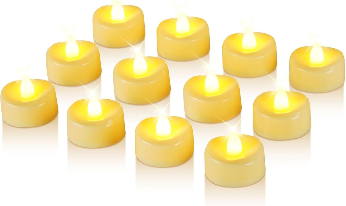 Raycare 100 Pack LED Tea Lights Battery Operated, 200+Hour Flickering Votive Candles, Realistic Fake Flameless TeaLights for Wedding Party Halloween Thanksgiving Christmas Decorations,Ivory Base