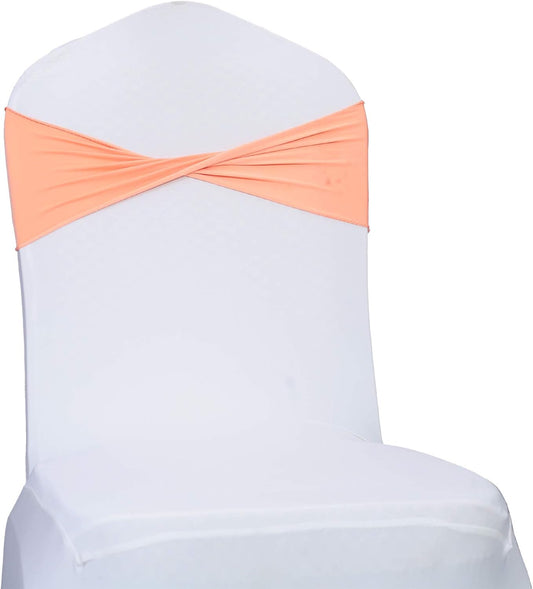 VDS Pack of 10 PCS | Peach | Spandex Chair Sashes Bows Without Buckle | Stretch Elastic Banquet Universal Folding Chair Band Tie with for Wedding Party Conference Celebration Event Decoration