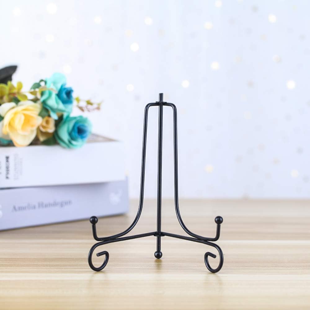 (4 pack)6"Iron Display Stand, Black Iron Easel Plate Display Photo Holder Stand, Displays Picture Frames, Cookbooks, Decorative Plates, Tablets and Art