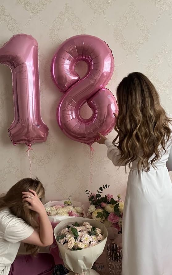 Pearlescent Pink Number 1 Balloon 40 inch, Number 1 Birthday Balloon for Boy Girl, Pearl Pink One Balloon for 1st 10 11 12 16 18 Birthday Party, Anniversary Celebration Number Balloons Decorations