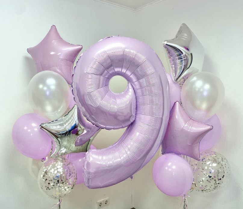 Pastel Purple Number 70 Birthday Balloons, 40 Inch Large Light Purple Mylar Foil Number 7 & 0 Balloons for 70 Year Old Women, Lavender 70th Birthday Balloons for 7th 70th Anniversary Party Decorations