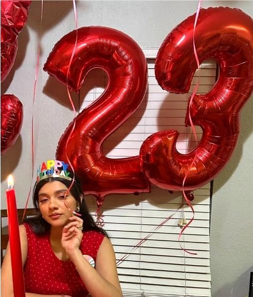 40 Inch Red 3 Large Number Balloon, 3 13 23 30 33 36 38 Red Birthday Party Decorations, Number Three Foil Balloons for Anniversary Party Graduations Celebration Supplies