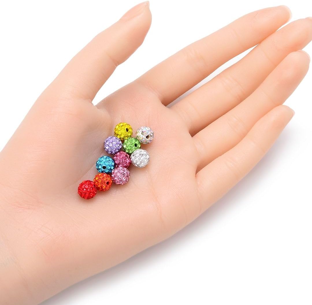 50pcs Adabele Grade A Suncatcher Crystal Rhinestone Pave Loose Beads 8mm Light Rose Pink Polymer Clay Disco Ball Spacers Compatible with Shamballa All Craft Jewelry Making DB8-55