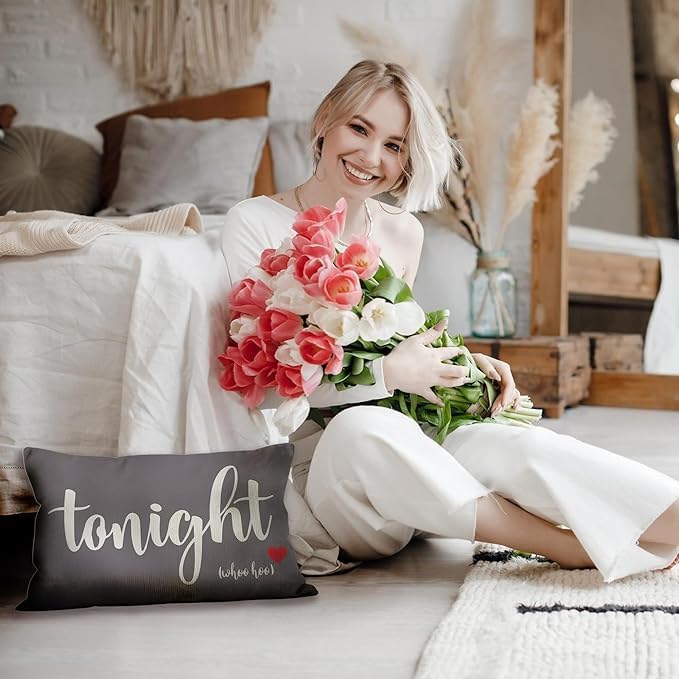 Mancheng-zi Bridal Pillow Cover, 16x24, Funny Couples Reversible Linen Pillow Cover, Bachelorette & Bridal Shower Gifts, Wedding Gift for Bride (Gray)