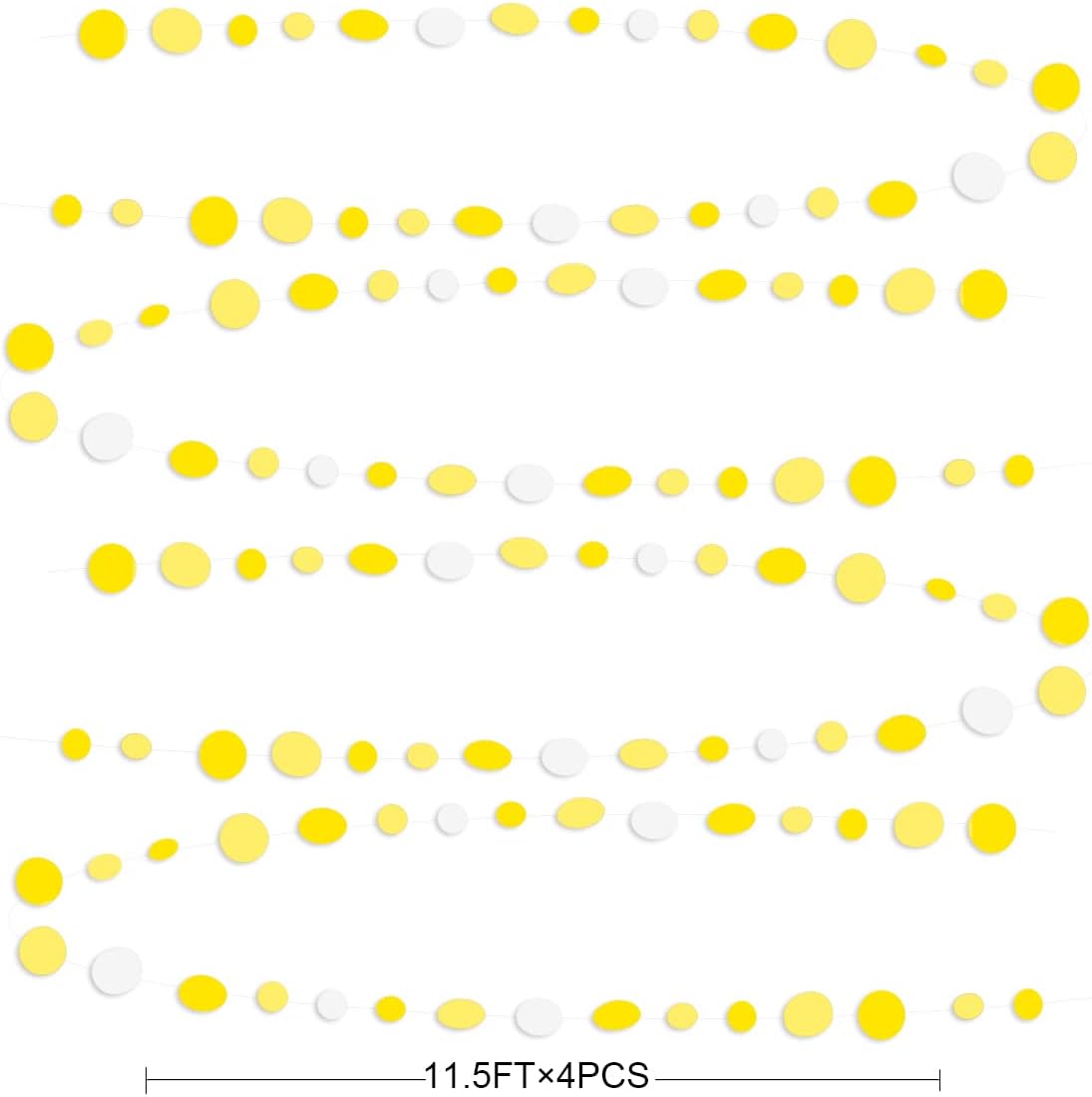 46 Ft Yellow White Circle Dots Garland Gradient Yellow Polka Dot Hanging Paper Streamer for Wedding Bridal Shower Birthday Baby Shower Engagement Bee Sunflower Lemon Theme Party Decorations Supplies