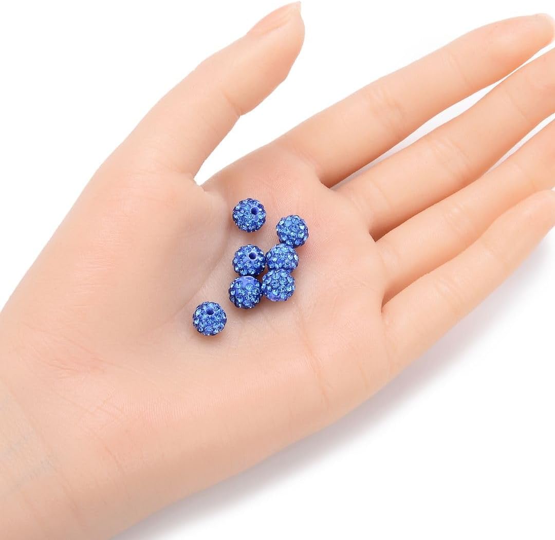 25pcs Adabele Grade A Suncatcher Crystal Rhinestone Pave Loose Beads 8mm Light Sapphire Blue Polymer Clay Disco Ball Spacers Compatible with Shamballa All Craft Jewelry Making DB8-14