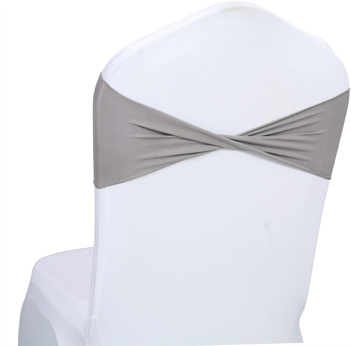 VDS Pack of 10 PCS | Silver Grey | Spandex Chair Sashes Bows Without Buckle | Stretch Elastic Banquet Universal Folding Chair Band Tie with for Wedding Party Conference Celebration Event Decoration