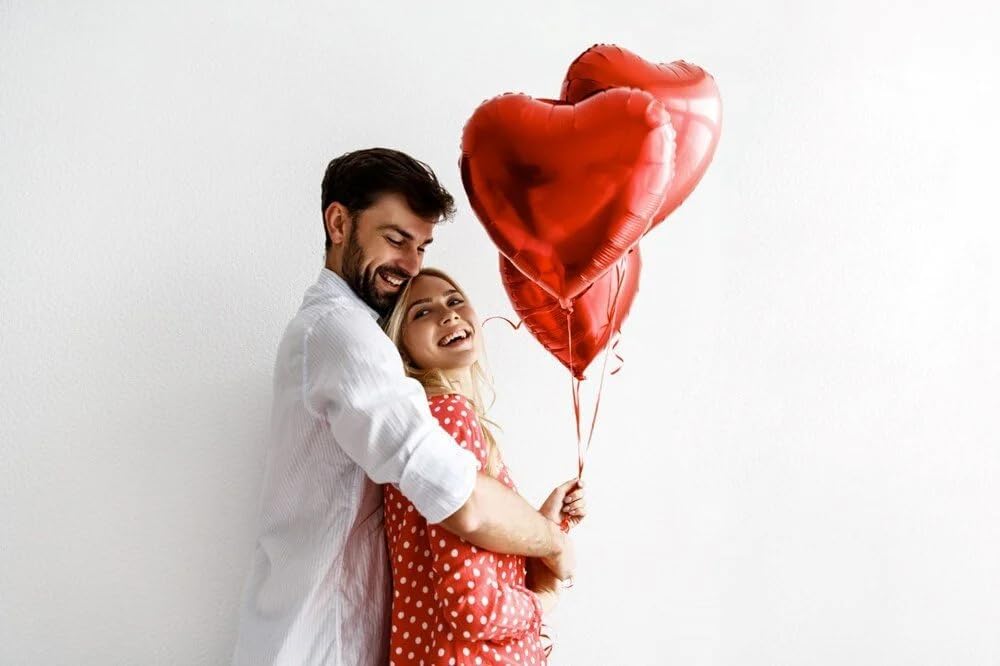 Biapian Red Heart Balloons, 10PCS 18inch Metallic Red Foil Heart Shaped Balloons for Helium, Valentine Decorations, Wedding, Birthday, Anniversary