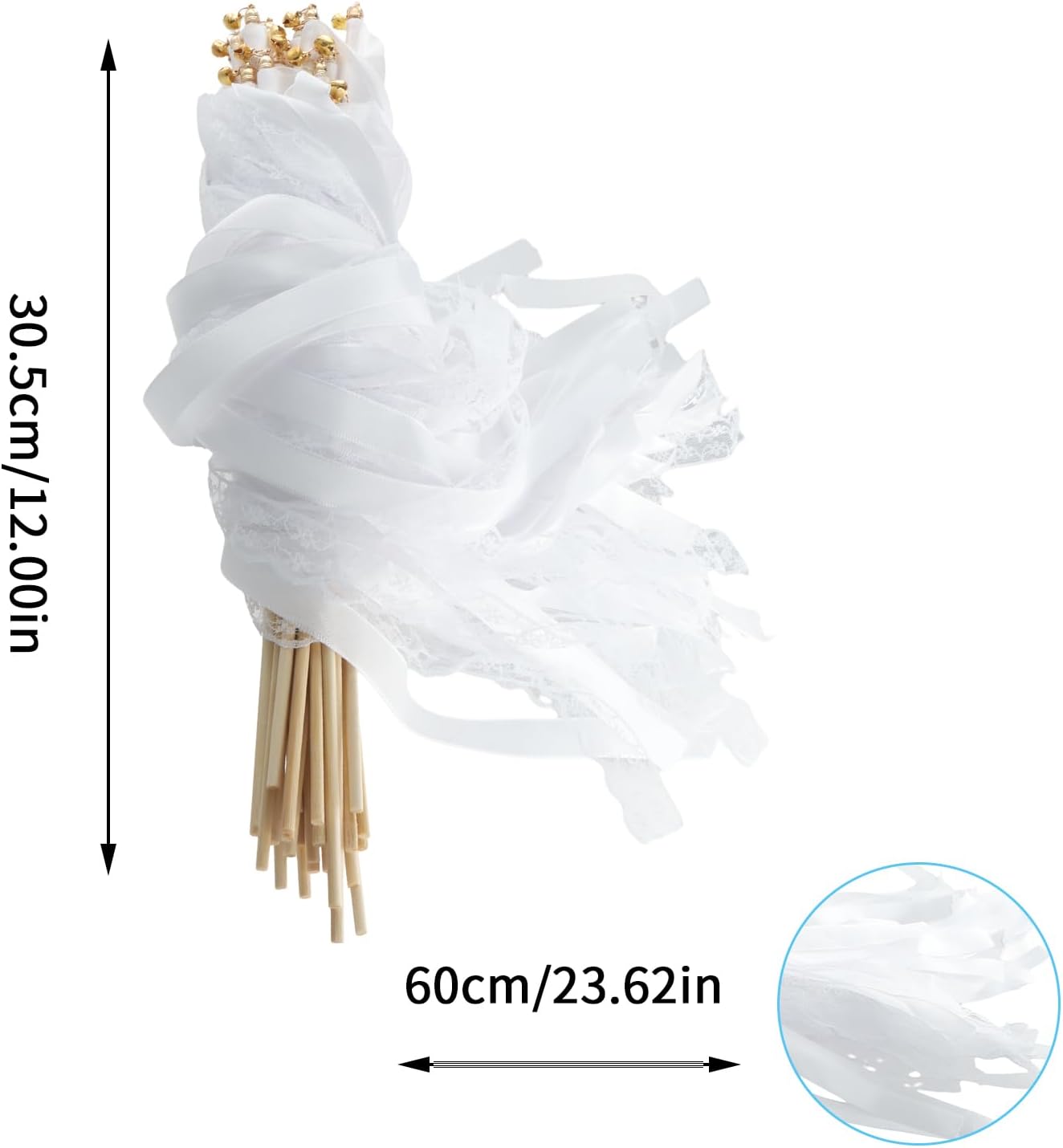 30 Pcs White Wedding Wands, Lace Wedding Streamers, Ribbon Streamers, Wedding Exit Items, Wedding Send Off Ideas, Dance Floor Props Sticks with Bells for Holiday Celebration Birthday Favors