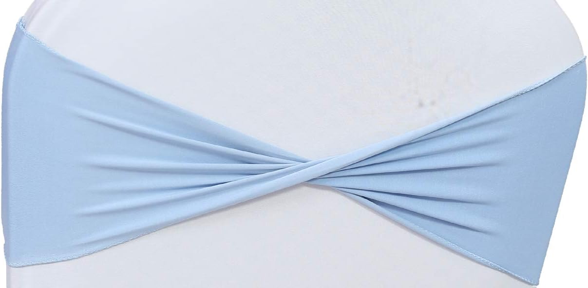 VDS Pack of 100 PCS | Baby Blue | Spandex Chair Sashes Bows Without Buckle | Stretch Elastic Banquet Universal Folding Chair Band Tie with for Wedding Party Conference Celebration Event Decoration
