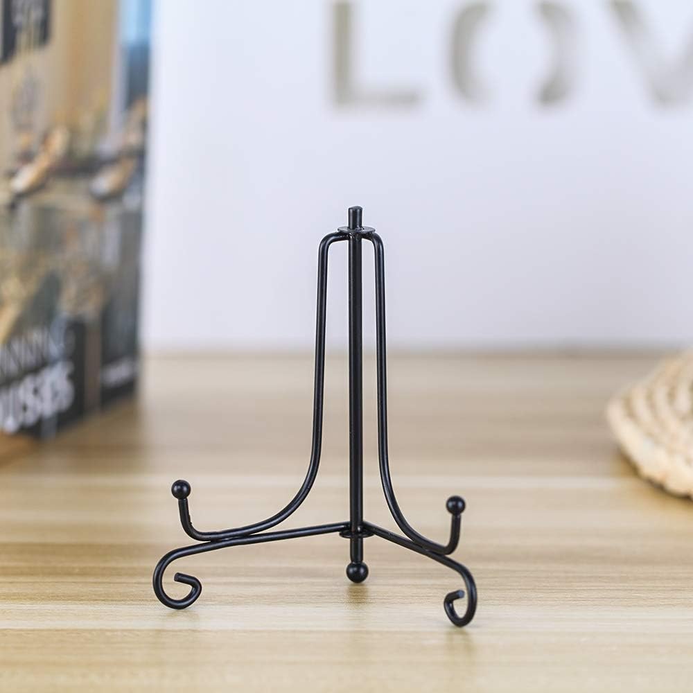 (4 pack)Iron Display Stand, Black Iron Easel Plate Display Photo Holder Stand, Displays Picture Frames, Decorative Plates, Tablets and Art 4 Inch