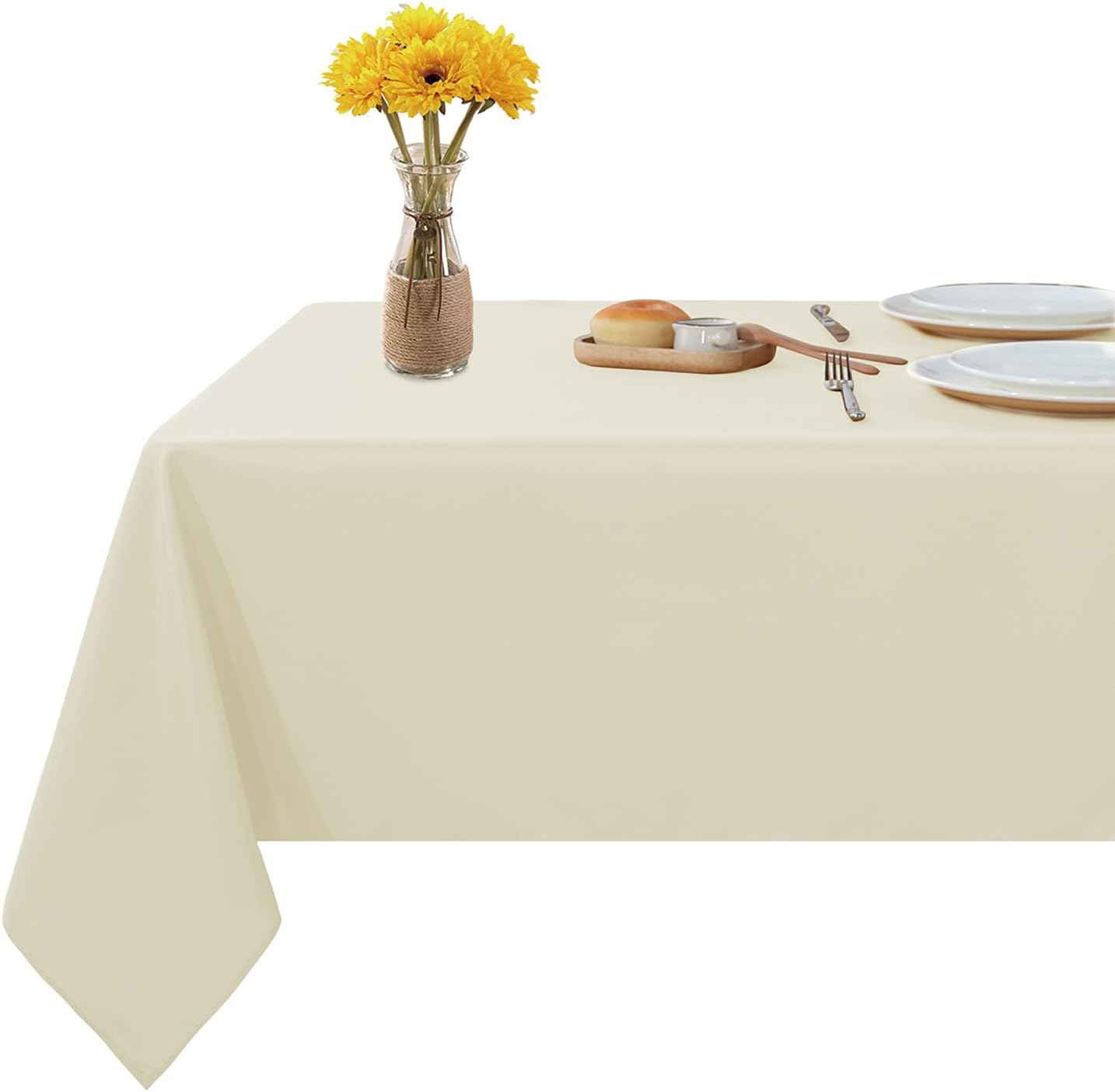 Fitable Square Tablecloth 60x60 inch Tablecloth Stain and Wrinkle Resistant Washable Polyester Table Cloth for Buffet Parties and Camping, Ivory