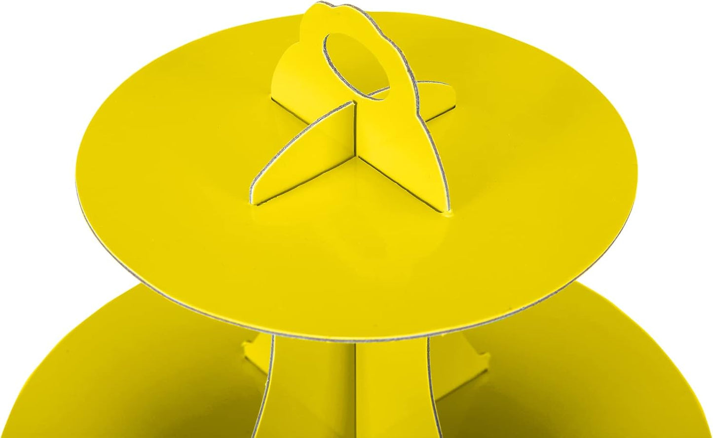 2Pcs 3-Tier Cupcake Stand, Cake Stand holder, Tiered DIY Cupcake Stand Tower for Dessert Table Displays, Birthday Theme Party Favors Decoration, Floral Tea Party, 12" W x 12.8" H, Yellow