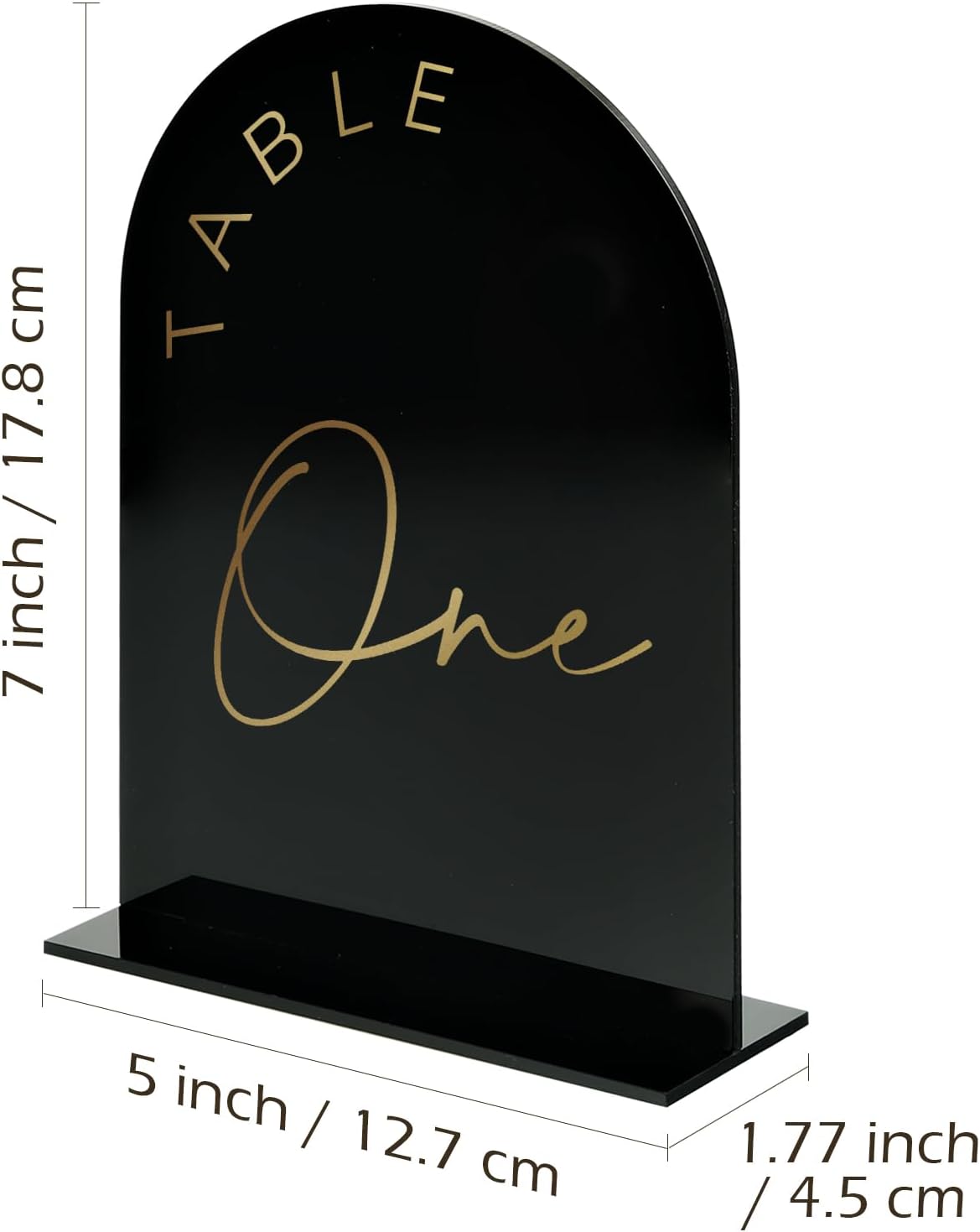 Black Arch Wedding Table Numbers 1-15 with Stands, 5x7 Inch Black Acrylic Sign with Gold Letters, Arched Acrylic Table Numbers for Wedding Reception