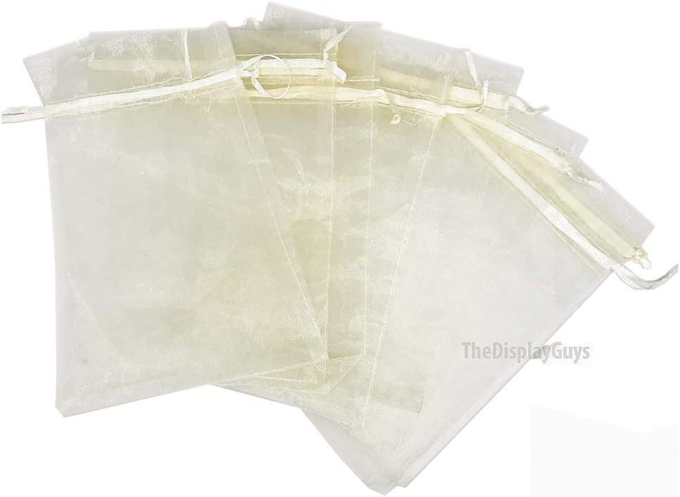 TheDisplayGuys 100-Pack 6x8 Cream/Beige Sheer Organza Gift Bags with Drawstring, Jewelry Candy Treat Wedding Party Favors Mesh Pouch