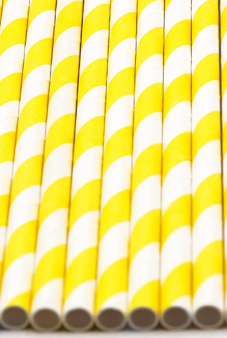 Pack of 900 Yellow Swirls Biodegradable 4-Ply Paper Drinking Straws (Compostable, Non-toxic, BPA-free)