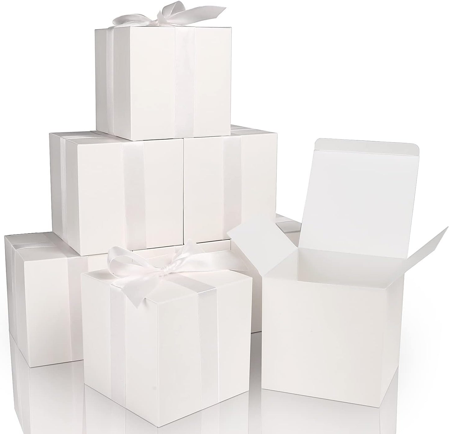 COTOPHER Small Gift Boxes 25 Pack 6x6x6 inches White Gift Boxes with Lids for Gifts, Crafting, Wedding Party Favor, Cupcake Boxes, Candy, Bridesmaids Proposal Box with Ribbons and Stickers