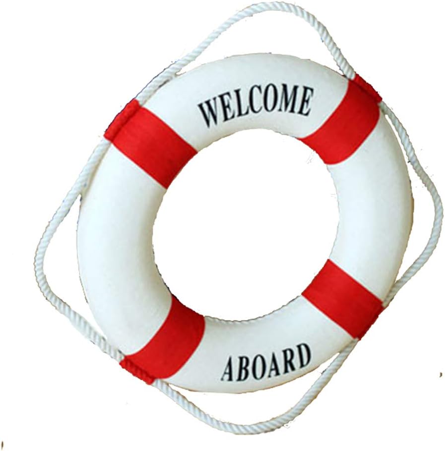 MorroMorn Lifebuoy Wall Hanging Decor - Welcome Aboard Mediterranean Style Home Decoration (Red, 14")
