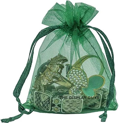 TheDisplayGuys 48-Pack 6x8 Dark Green Sheer Organza Gift Bags with Drawstring, Jewelry Candy Treat Wedding Party Favors Mesh Pouch