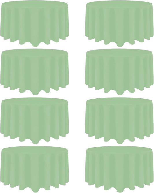 8 Pack Sage Green Round Tablecloth 90 Inch Stain and Wrinkle Resistant Round Sage Green Table Cloth Reusable and Washable Polyester Fabric Table Covers for Buffet Wedding Party and Banquet