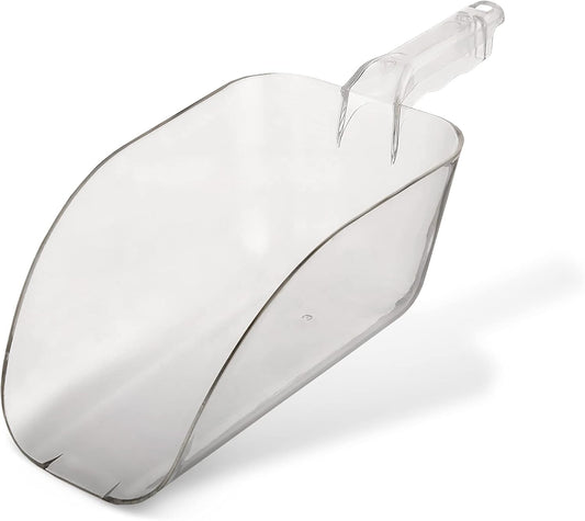 APQ Ice Scooper 64 oz. Clear Plastic Scooper for Food Service Applications Flat Bottom Scooper Freezer Ice Machine Restaurants Kitchen Buffet Party Candy Popcorn Heavy Duty Long Lasting