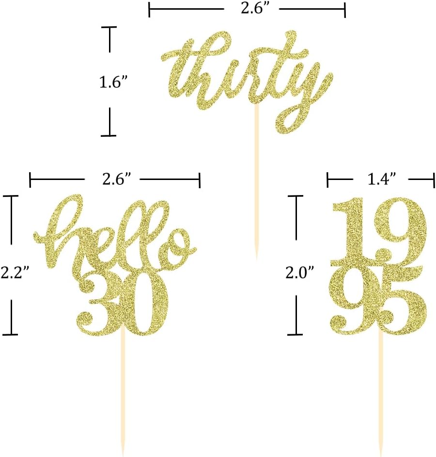 24 Pcs Gold Glitter 30th Birthday Cupcake Toppers for 30th Anniversary Birthday Party Wedding Party Decorations