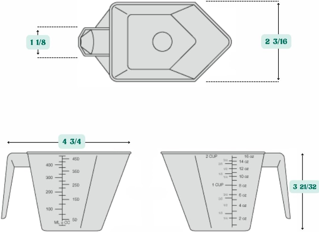 2 Cup LONG Handle (1 Pint | 16 Oz. | 500 mL) Scoop for Measuring Coffee, Pet Food, Grains, Protein, Spices and Other Dry Goods (Pack of 5)