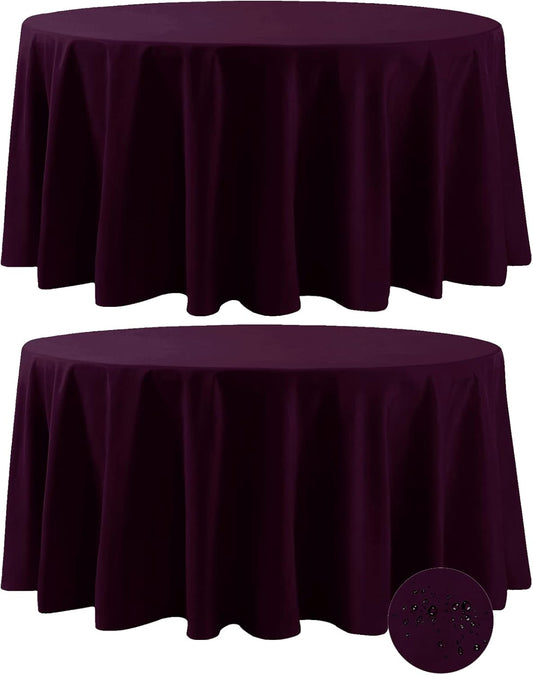 Fokitut 2 Pack Waterproof Round Tablecloth, 120 Inch, Stain Resistant and Wrinkle Polyester Table Cloth, Fabric Table Cover for Kitchen Dining, Wedding, Party, Holiday Dinner-Eggplant