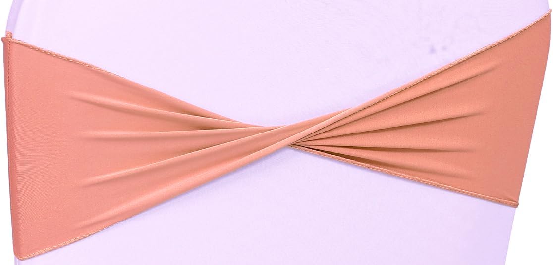 VDS Pack of 200 PCS | Coral Peach | Spandex Chair Sashes Bows Without Buckle | Stretch Elastic Banquet Universal Folding Chair Band Tie with for Wedding Party Conference Celebration Event Decoration