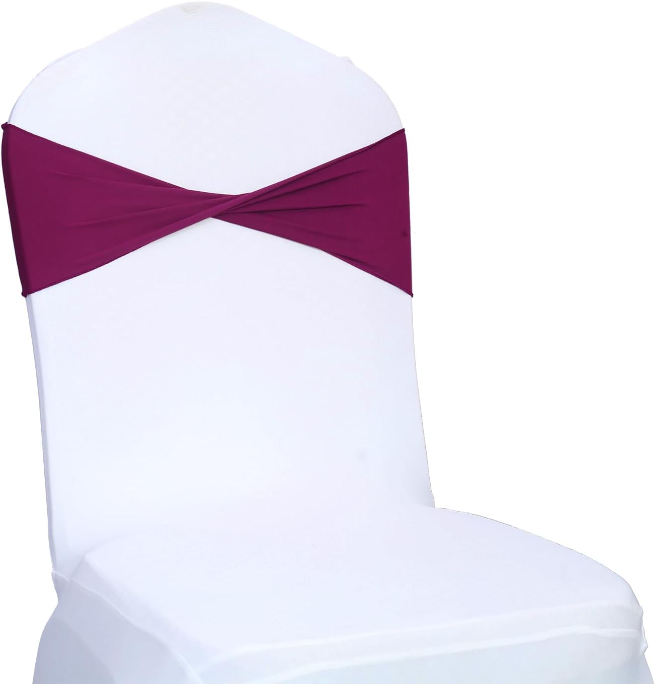 MDS Pack of 25 Spandex Chair Sashes Bows Elastic Stretch Dining Chair Bands Ties Without Slider Buckle Universal fits for Wedding Baby Shower Birthday Party Banquet Event Decoration - Eggplant