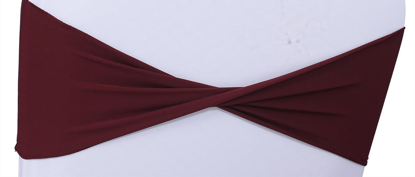 MDS Pack of 200 Spandex Chair Sashes Bows Elastic Stretch Dining Chair Bands Ties Without Slider Buckle Universal fits for Wedding Baby Shower Birthday Party Banquet Event Decoration - Burgundy