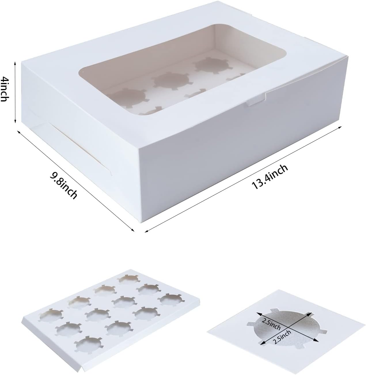 Yeplan 5 Packs Cupcake Boxes 12 Count,White Cupcake Carriers with Window,13.4x9.8x4 Inches Cookie Boxes,Cupcake Containers,Bakery Boxes